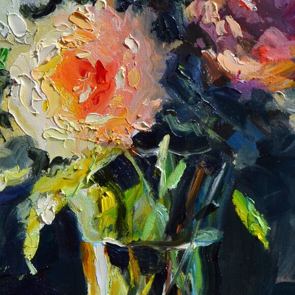 HYDRANGEAS AND ROSES | Oil on Canvas Painting - Picture 5 of 11